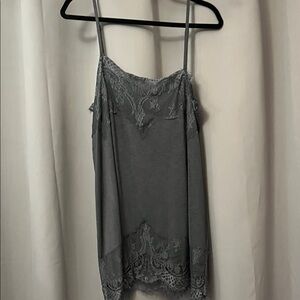 Elegant Gray Lace Trim Cami Top